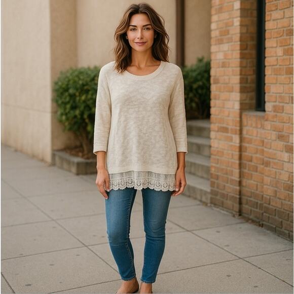Ana White Sweater with Lace Trim Size L - Picture 1 of 9